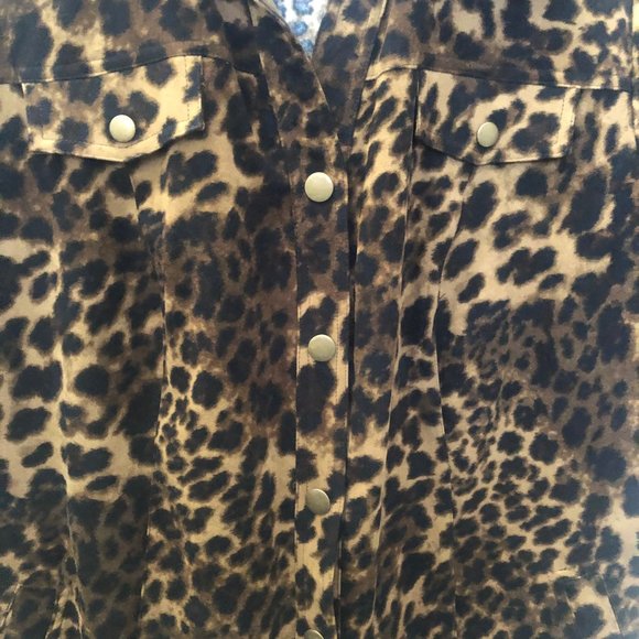 M Collection Leopard Print 3/4 Sleeve Blouse - Picture 7 of 16